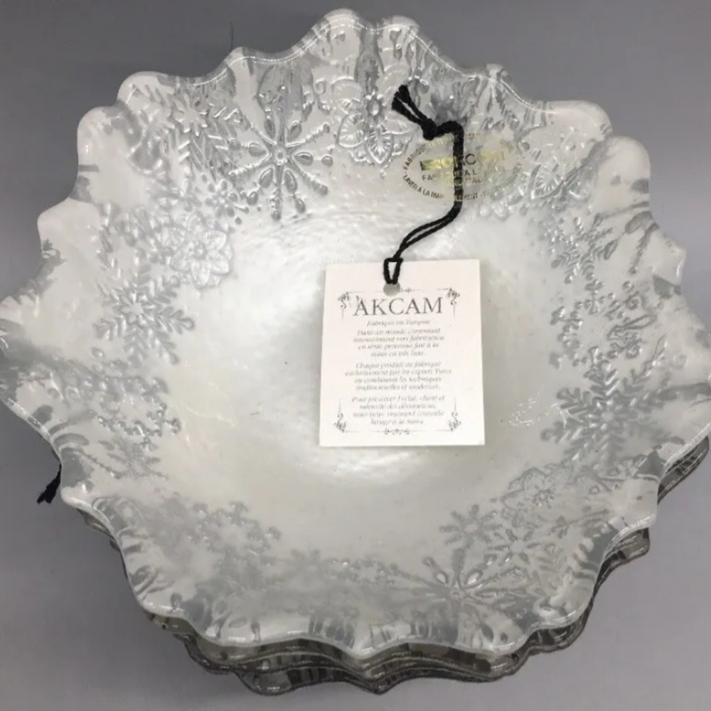 Akcam Turkish 6" Snowflake Bowls Silver NEW Set of 4